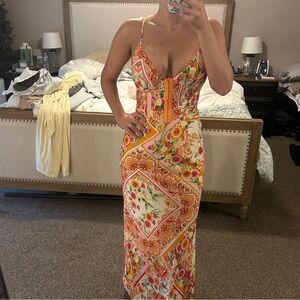 Fashion Nova Orange and Pink Floral Maxi Dress
